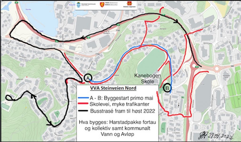 Plan for oppgradering av Steinveien. 