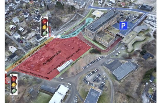 Trafikkmønster i januar og februar 2023 ved Unn Harstad og tomta til det nye helsehuset.