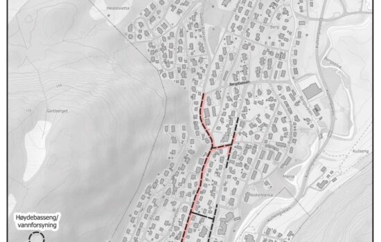 Skissen gir et overblikk over de planlagte kommunale tiltakene på Berg.